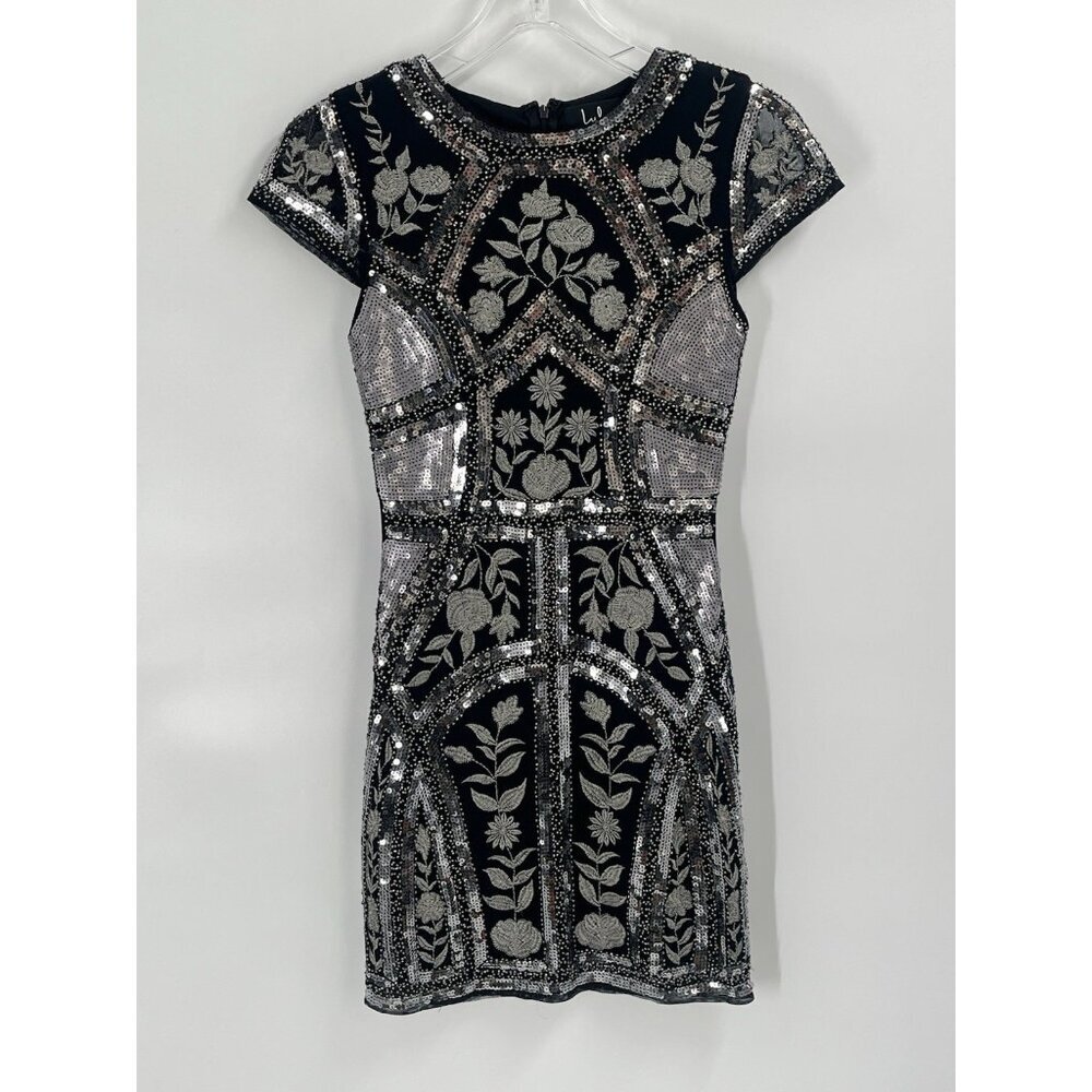 Lulus Spread Your Shine Black Silver Bead Embroidered Cocktail Dress Sparkle XS